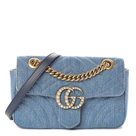 blue denim gucci bag|Gucci denim marmont bag.